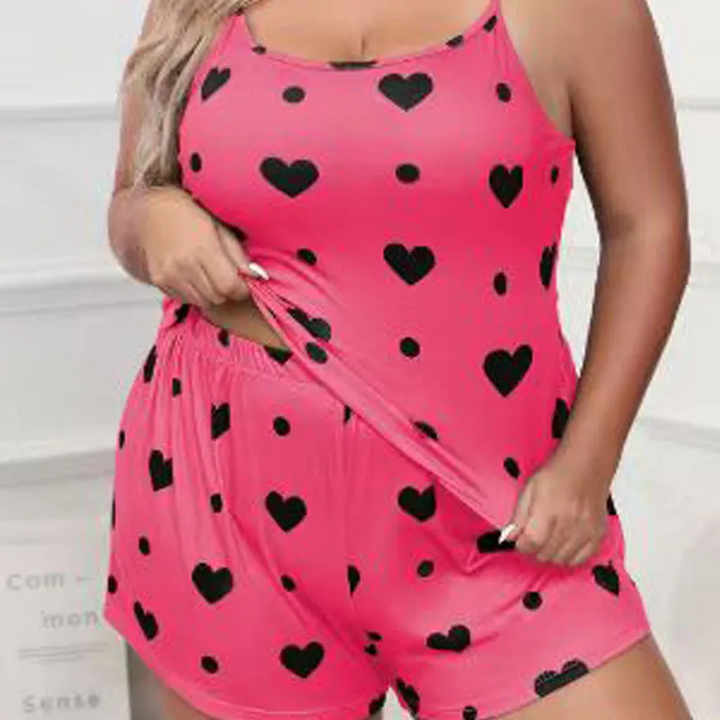 Plus Size Heart Print Two-Piece Pajama Set