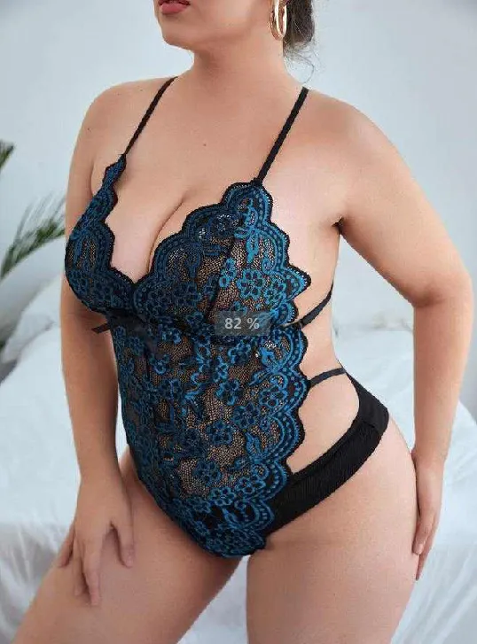 Plus Size Sheer Lace Backless Lingerie Bodysuit