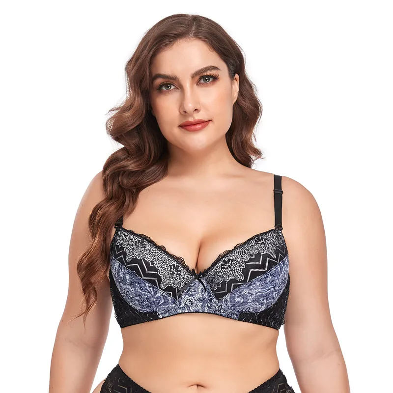 Plus Size Lace Print Bra