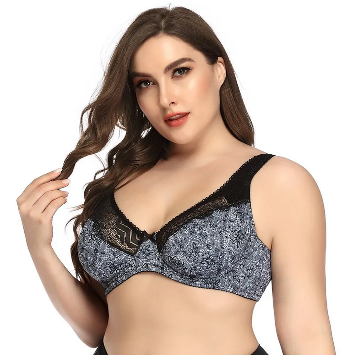 Plus Size Lace Print Bra