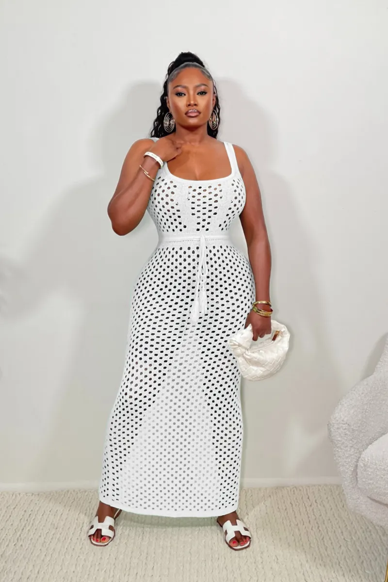 Coastal Breeze Hollow Knit Long Sleeve Cover-Up