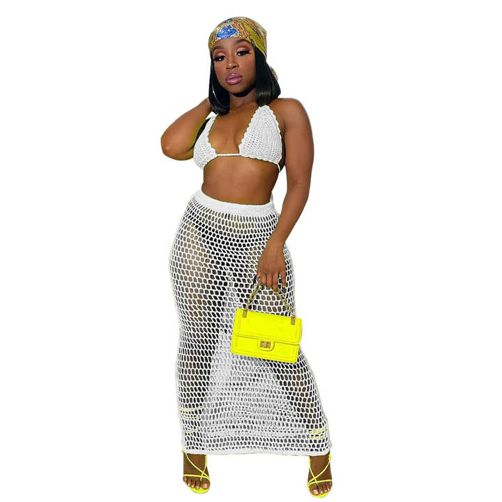 Sunflare Halo Knit Two-Piece Mesh Skirt Set