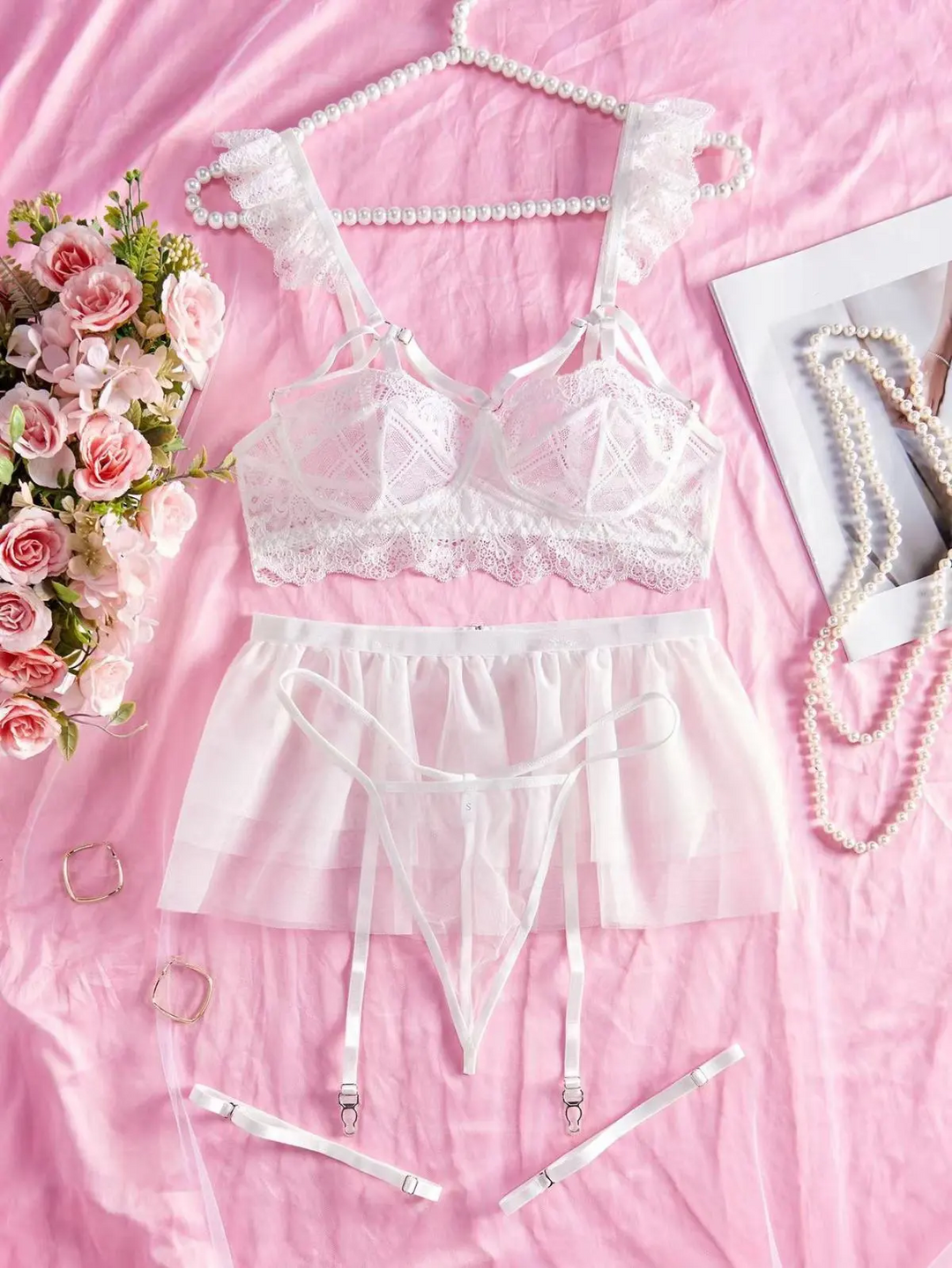 Plus Size Sheer Lace Mesh Lingerie Set