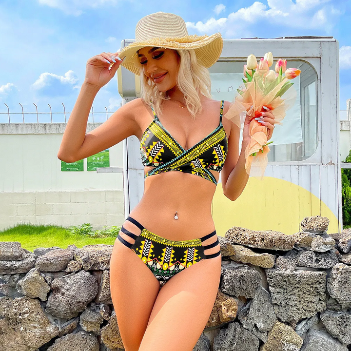 Ethnic Print Bikini Swimsuit Set