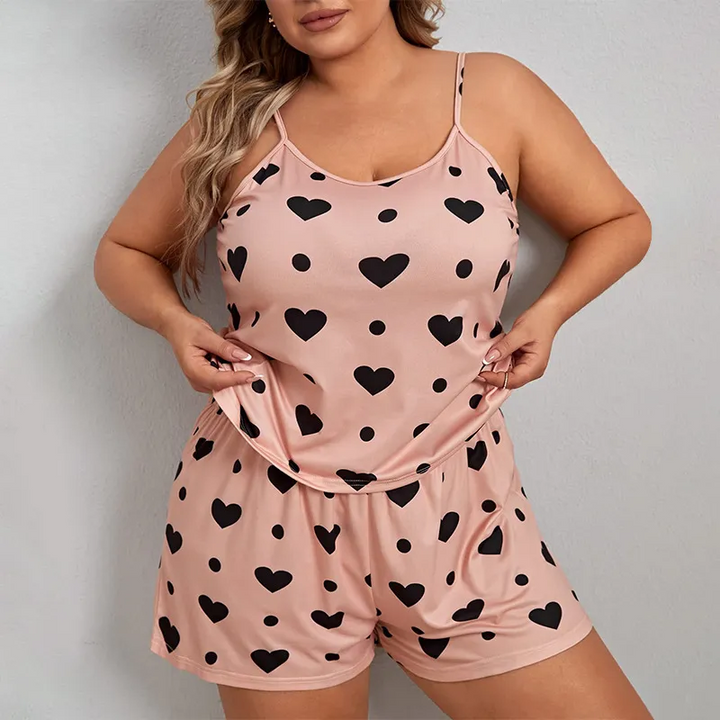 Plus Size Heart Print Two-Piece Pajama Set