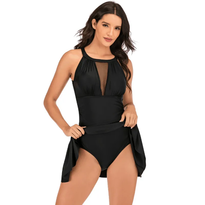 Solid Color Lace One-Piece Swimsuit