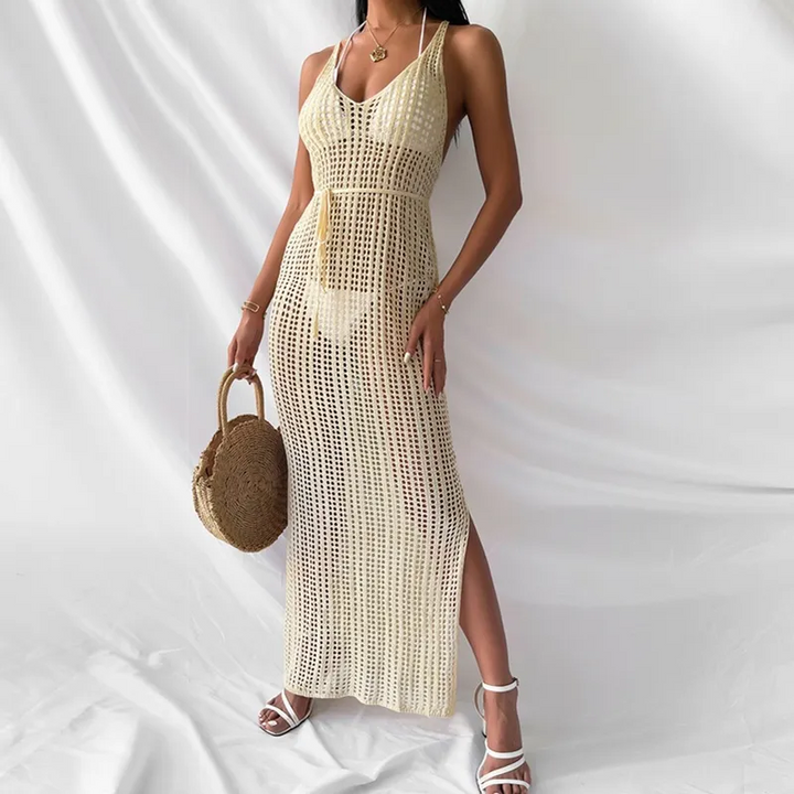 Coastal Breeze Knitted Hollow Strap Cover-Up Dress