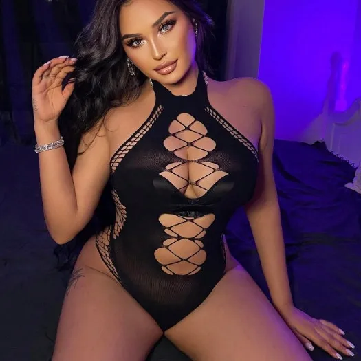 Plus Size Mesh Hollow Lingerie Bodysuit