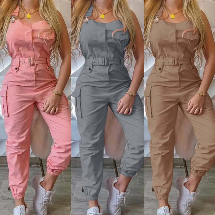 Sleeveless Fit Pocket Style Comfy Jogger Jumpsuit