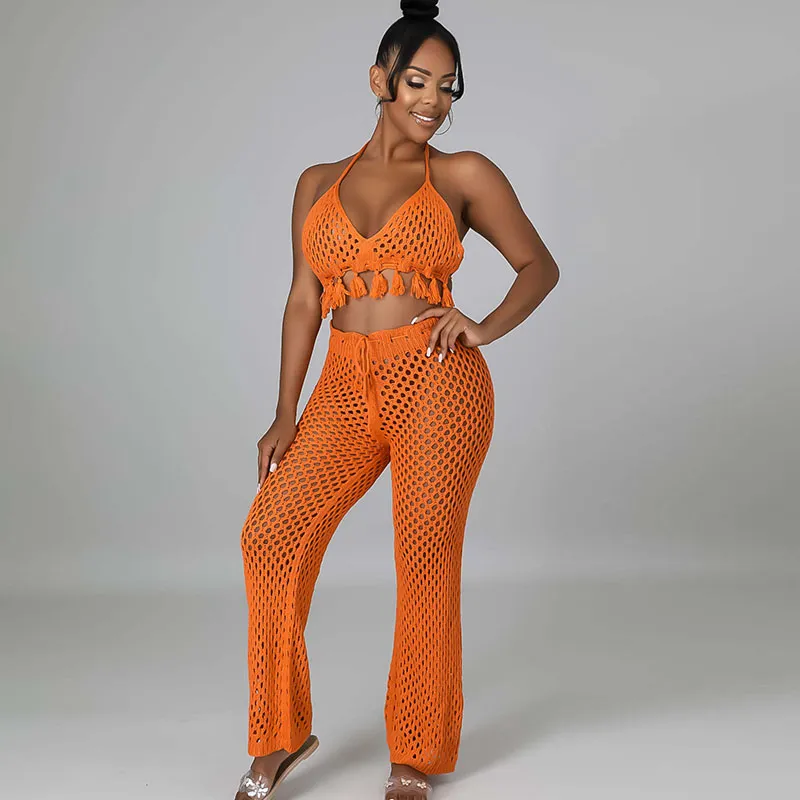 Coastal Weave Tassel Knit Cover-Up Set