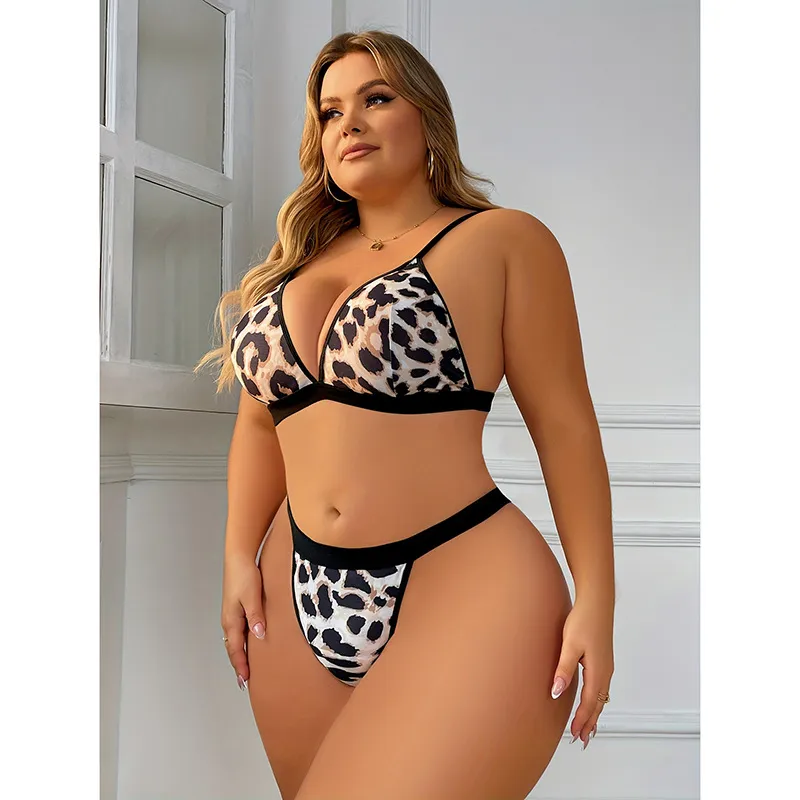 Plus Size Leopard Print Bra and Panty Set
