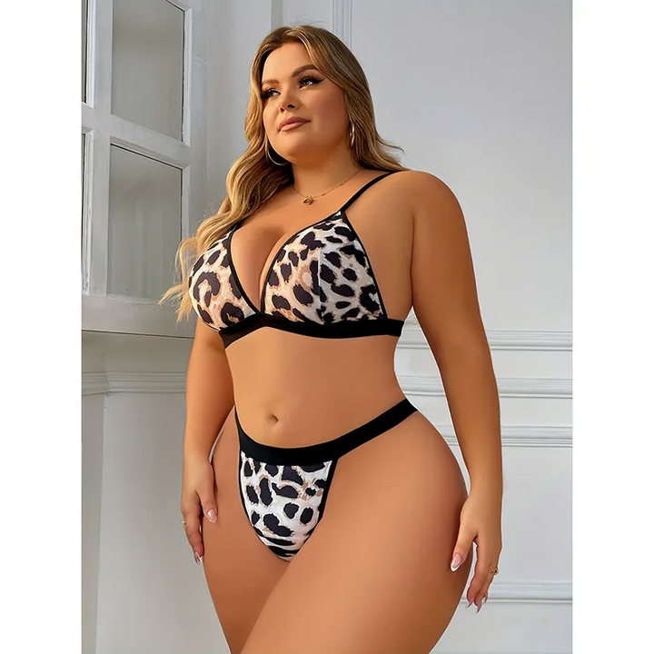 Plus Size Leopard Print Bra and Panty Set