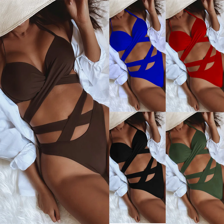 Solid Color High-Waist Bandage Bikini Set