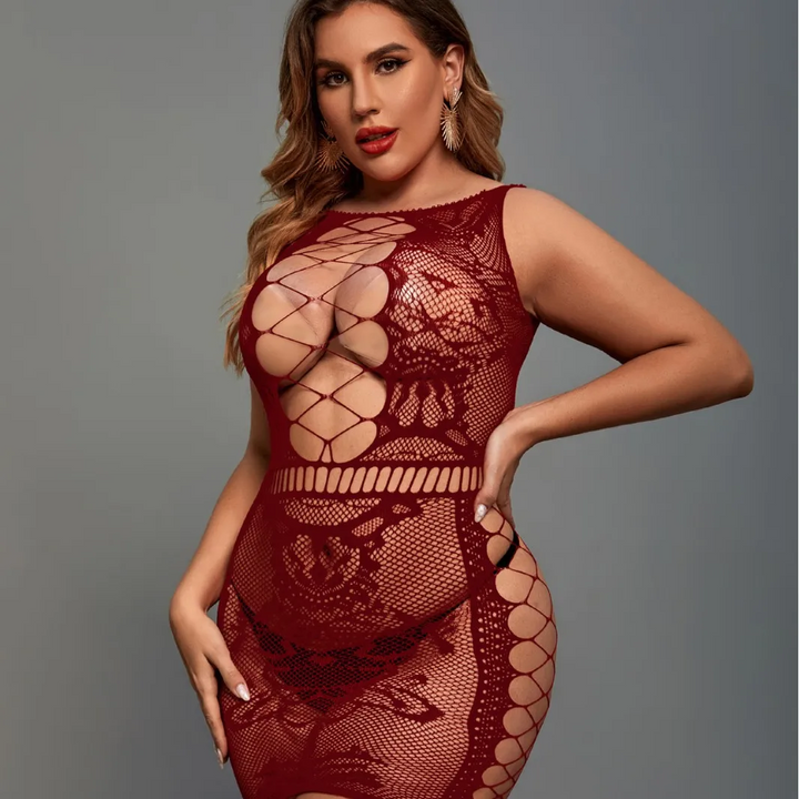 Plus Size Hollow-Out Sheer Tight Lingerie