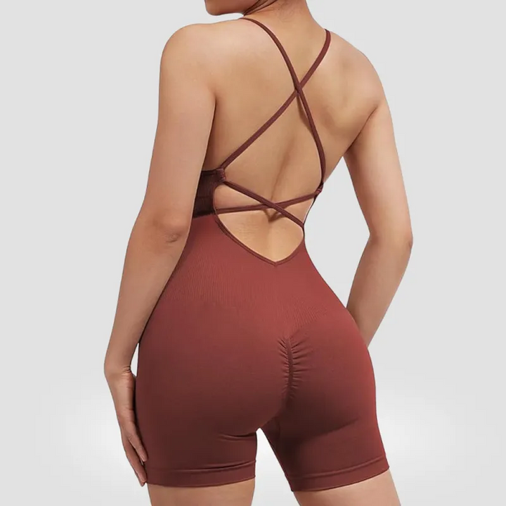 Backless Design Quick Dry Solid Tone Romper
