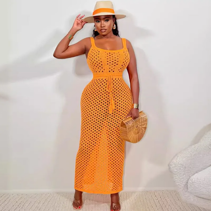 Coastal Breeze Hollow Knit Long Sleeve Cover-Up