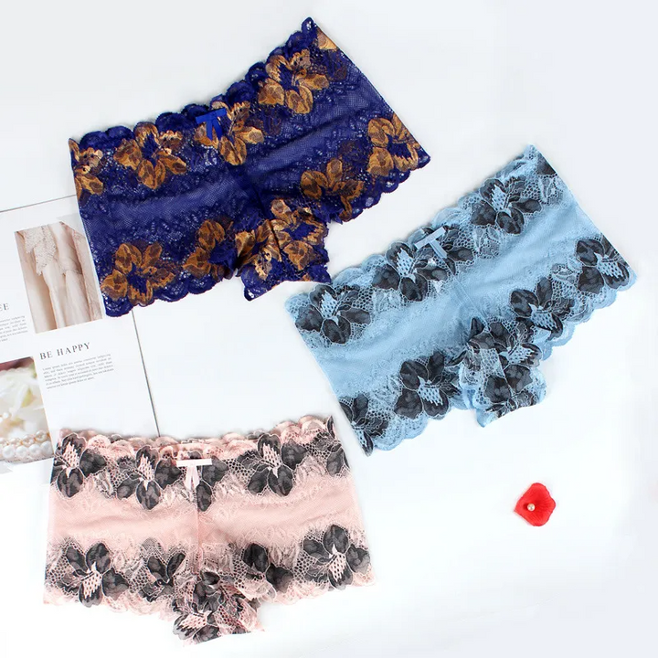 Lace Rose Pattern Mid-Waist Panty with Cotton Crotch