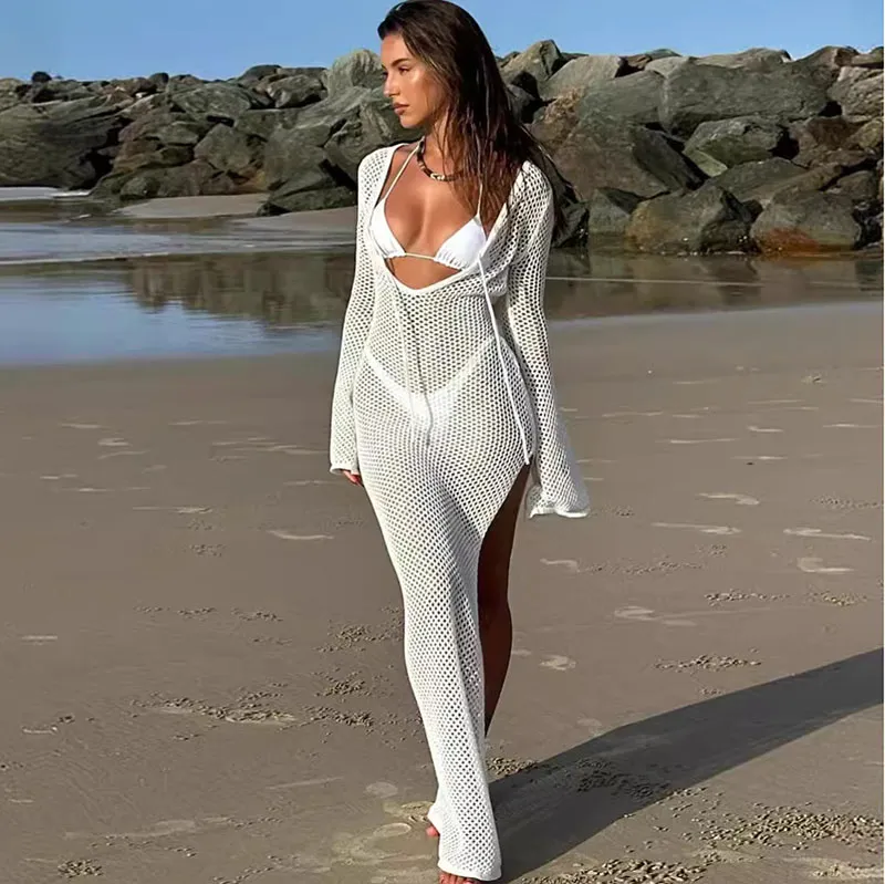 Seabreeze Hollow Knit Holiday Cover-Up Dress