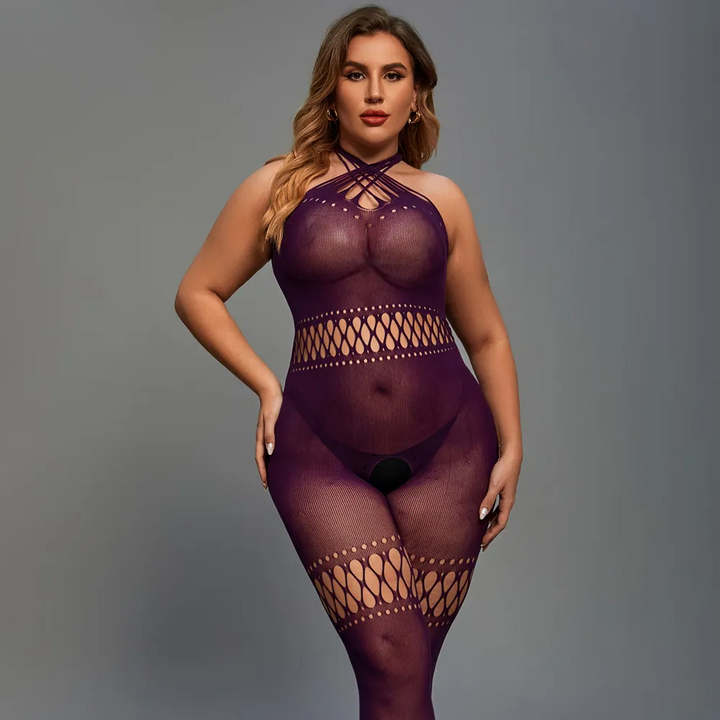 Plus Size Hollow-Out Sheer Lingerie Jumpsuit