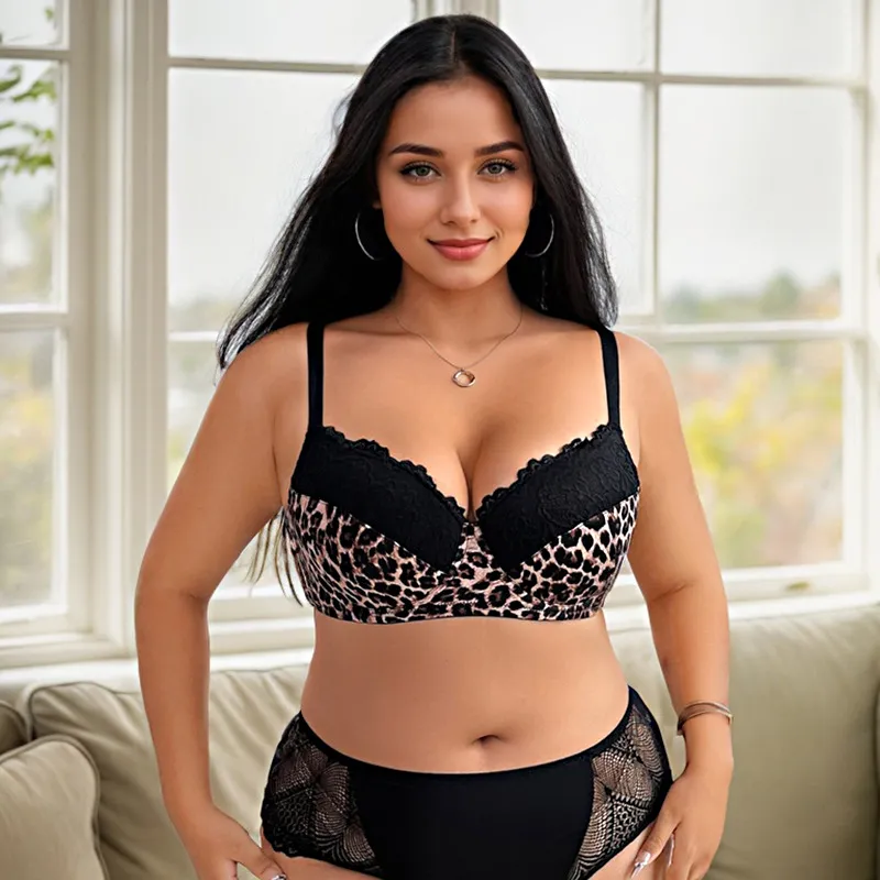 Plus Size Lace Leopard Push-Up Bra