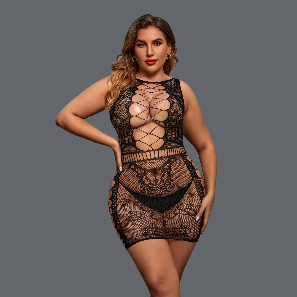Plus Size Sheer Jacquard Hollow Lingerie