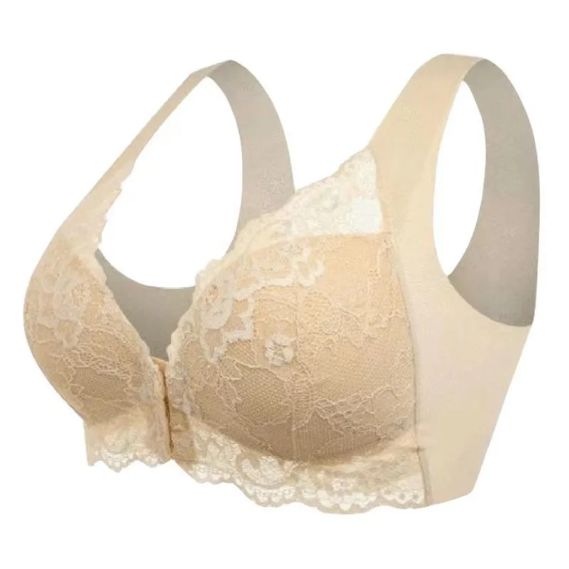 Plus Size Front Buckle Lace Wireless Bra