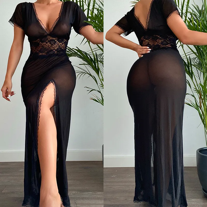 Backless V-Neck Sheer Hollow Sleep Dress
