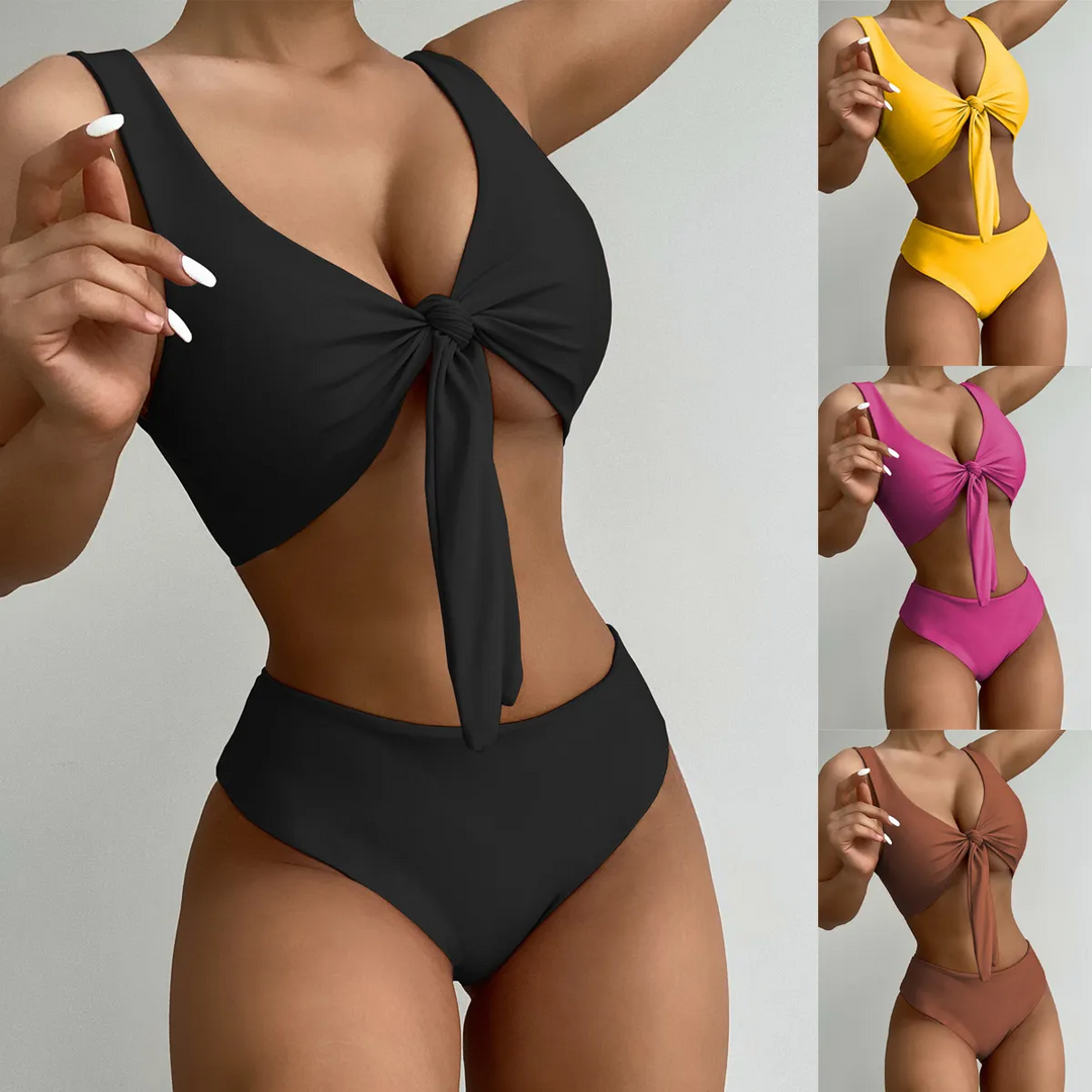 Women Sexy Solid Color Knot Swimsuit