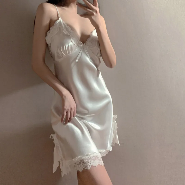 Solid Color Lace Trim Sling Nightgown