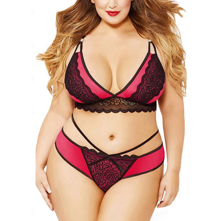Plus Size Lace Mesh Sheer Lingerie Set