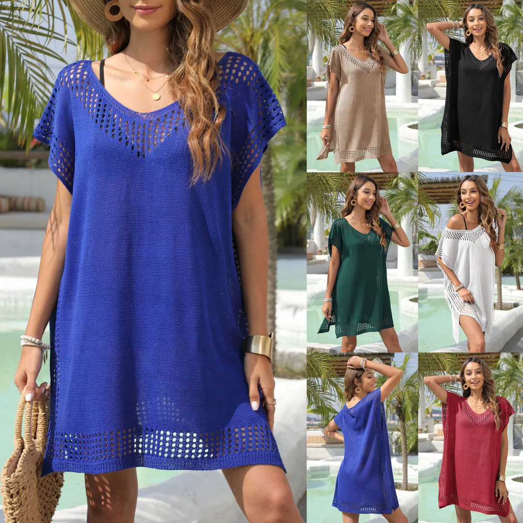 BreezeWeave V-Neck Knit Hollow Swimsuit Cover-Up