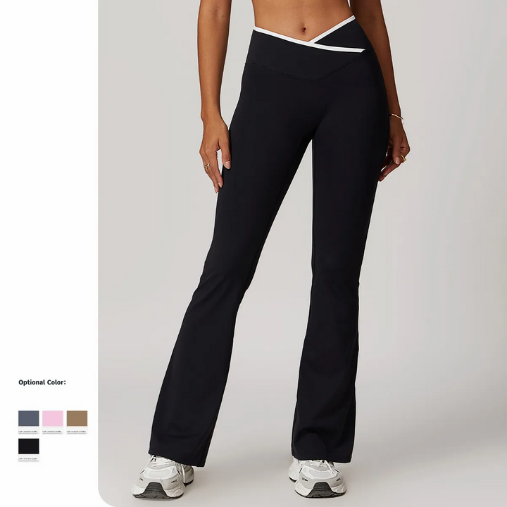 Crossover Waist Wide Leg Stretch Fit Trousers