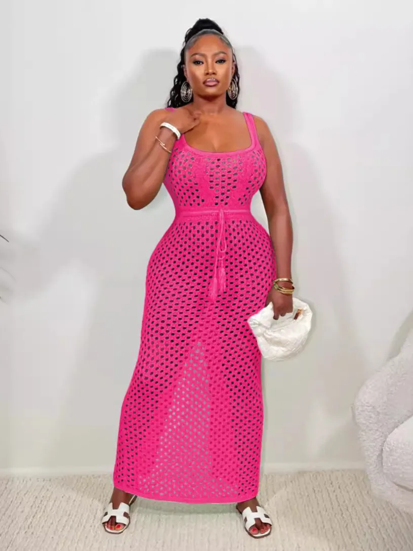 Coastal Breeze Hollow Knit Long Sleeve Cover-Up