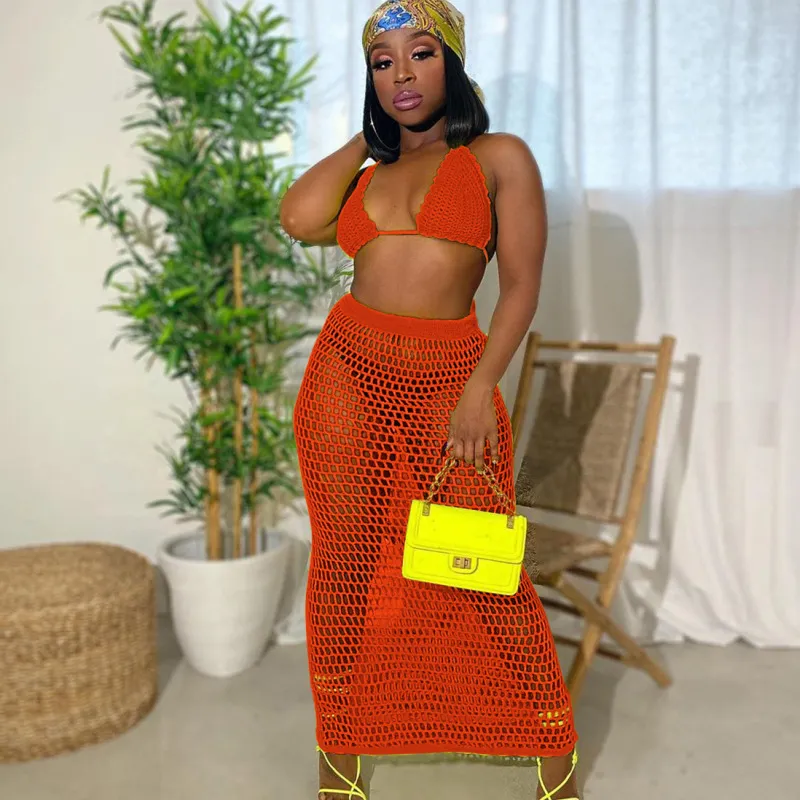 Sunflare Halo Knit Two-Piece Mesh Skirt Set