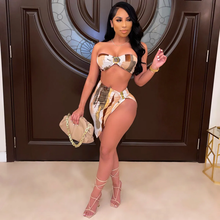 Sexy Printed Fashion Irregular Wireless Tube Top Swimsuit