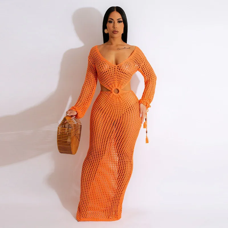 Moonlit Allure Deep V Knit Dress