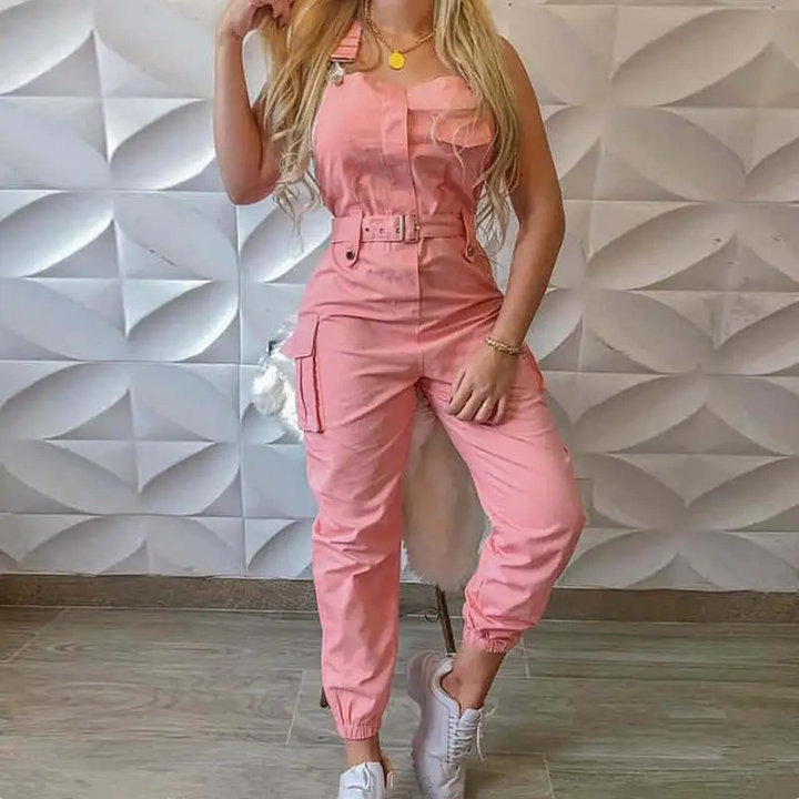 Sleeveless Fit Pocket Style Comfy Jogger Jumpsuit