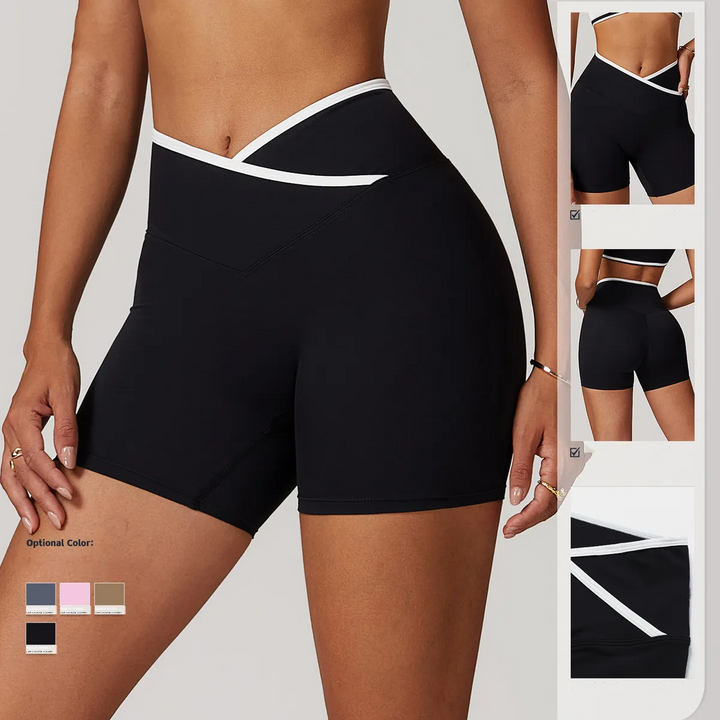 Crossover Style High Rise Stretch Yoga Shorts