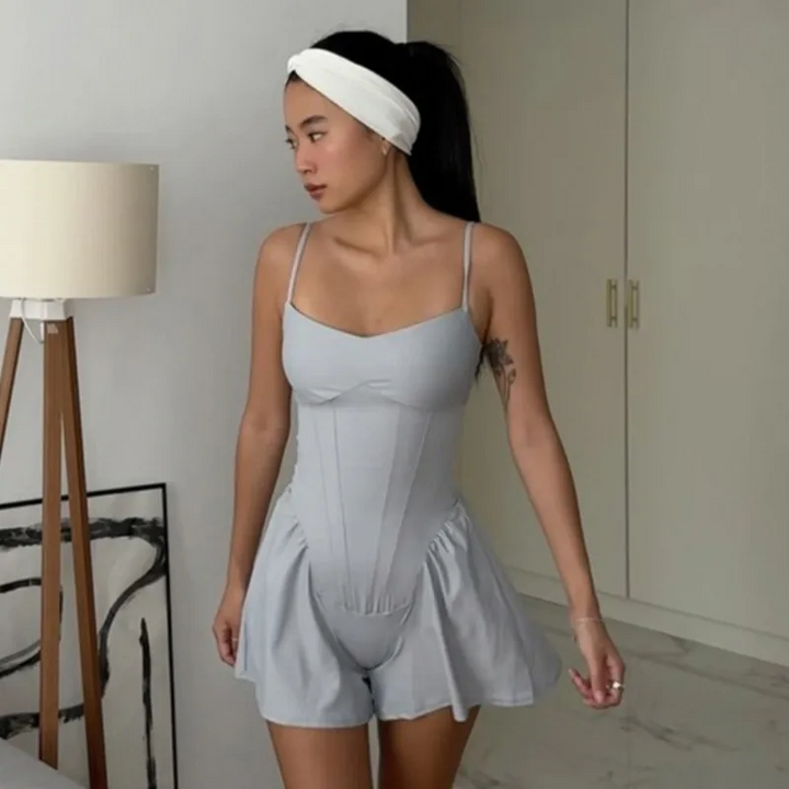 Wide-Leg A-Line Fitness Romper with Suspenders