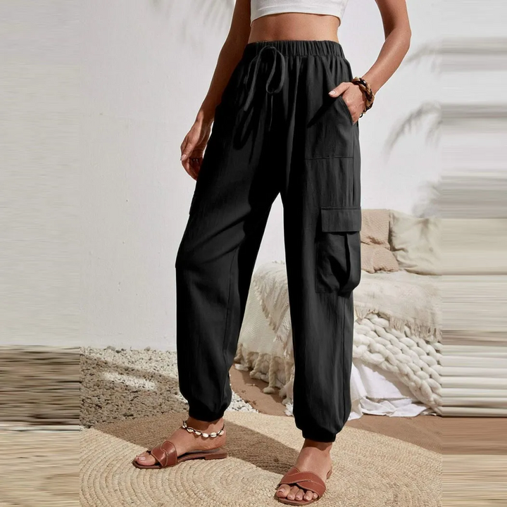 Solid Tone Multi Pocket Drawstring Cargo Joggers