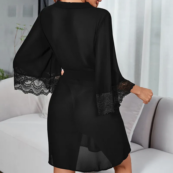 Lace Trim Chiffon Sleepwear Set