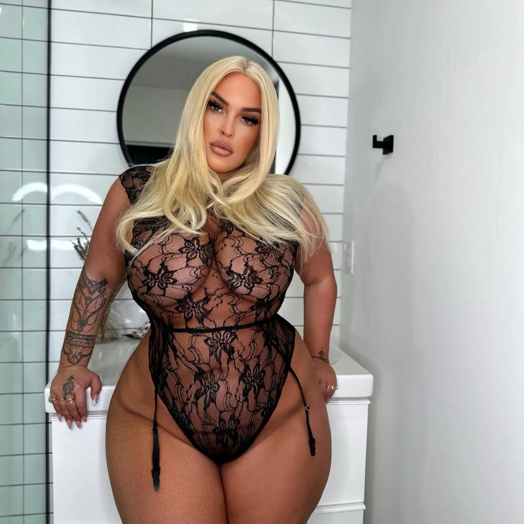 Plus Size Sheer Lace Lingerie with Belt Detail