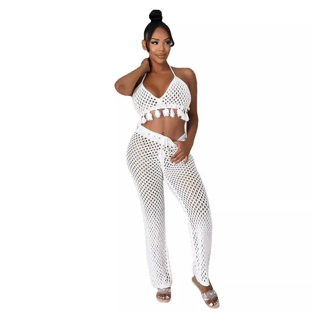 Coastal Weave Tassel Knit Cover-Up Set