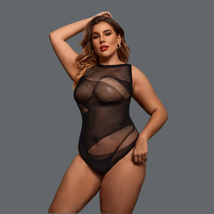 Plus Size Sheer Hollow-Out Bodysuit