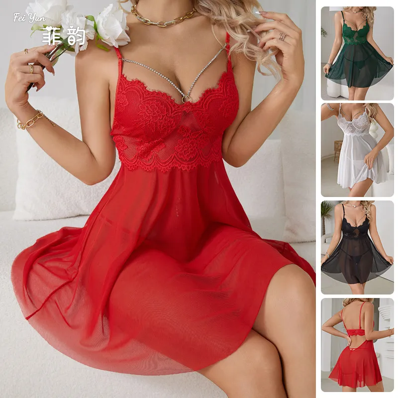 Sheer Lace Mesh Sling Pajama Set