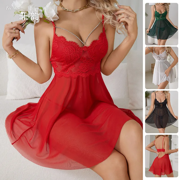 Sheer Lace Mesh Sling Pajama Set