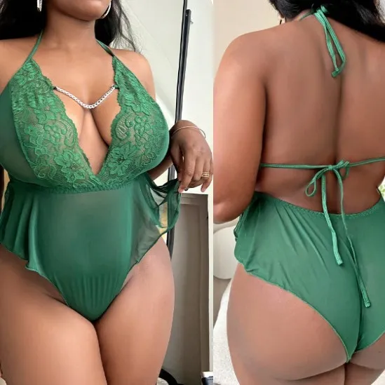 Plus Size Halter Neck Backless Lace Sheer Lingerie Bodysuit