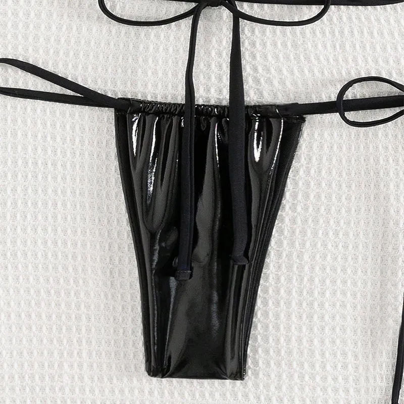 Solid Color Lace-Up Bikini Beach Swimsuit