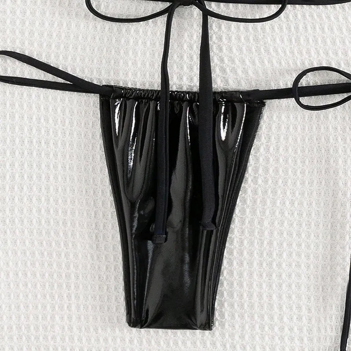 Solid Color Lace-Up Bikini Beach Swimsuit