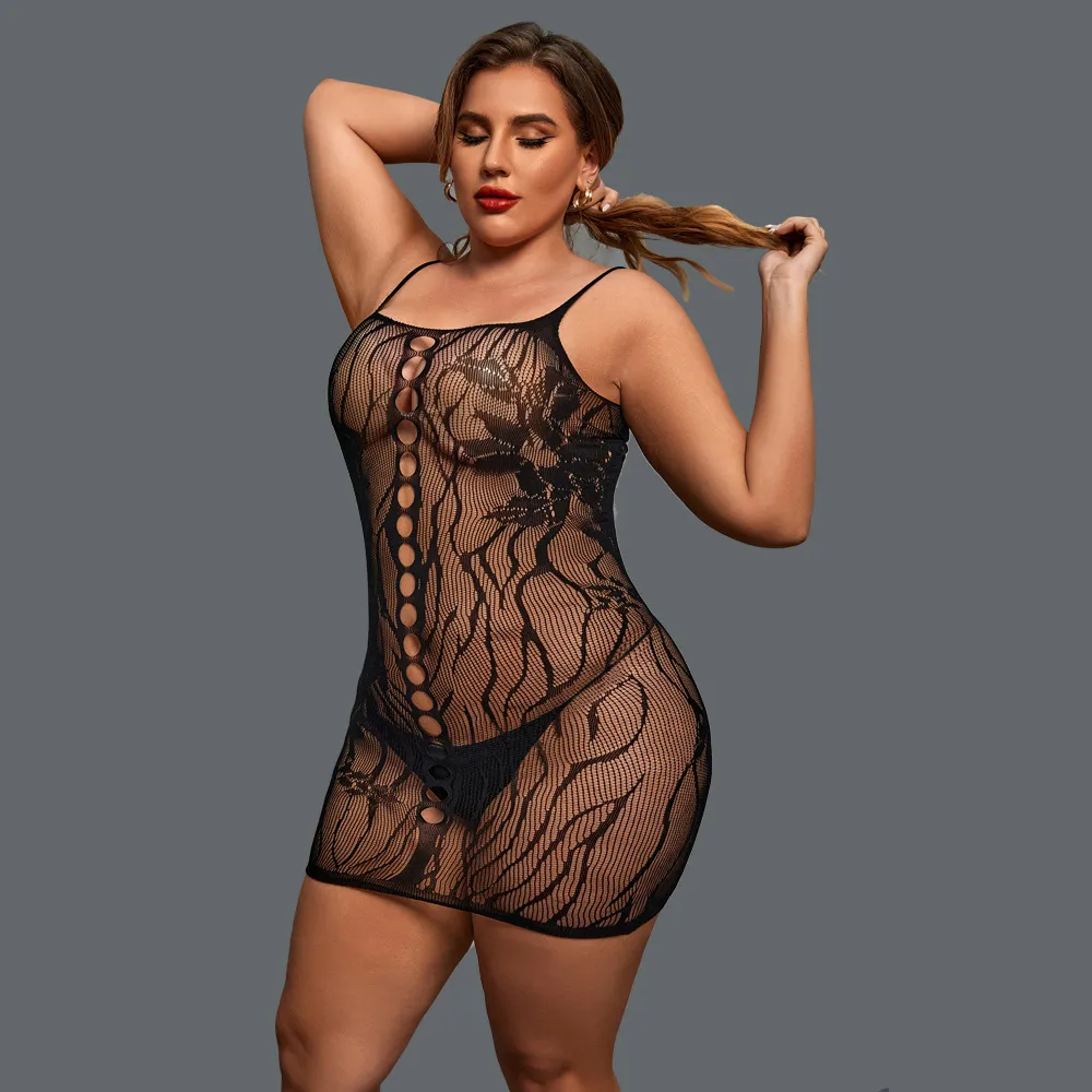 Plus Size Tight Jacquard Hollow Sling Lingerie
